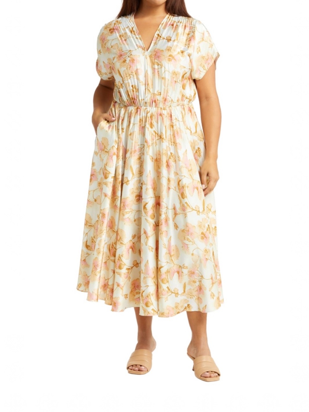 Vince Floral Crushed Satin Dress